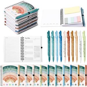 Janlaugh 20 Pcs Mental Health Awareness Gifts Wellness Gifts Bulk Include 10 Mental Health Planners Journals with Sticky Notes 10 Positive Affirmation Pens Self Care Item for Coworker Teacher Student