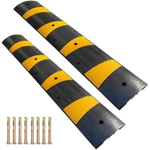 F COME Rubber Speed Bump 6 Feet Rubber Driveway Modular Heavy Duty Speed 72.4 x 12 x 2.4 Inch Cable Protector Ramp for Garage Gravel Roads Asphalt Concrete, 6Ft-Speed Bump (2 Pack 6ft Speed Hump)