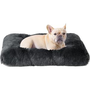 EHEYCIGA Fluffy Dog Crate Bed for Medium Dogs, Plush Faux Fur Crate Pad, Calming Anti Anxiety Medium Dog Bed, Washable Soft Warm Mat with Non-Slip Bottom, Dark Grey