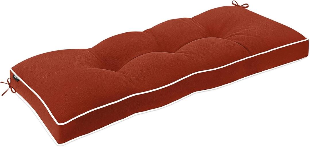 Favoyard Outdoor Bench Cushion 48 x 16 Inch Water-Resistant & 3-Year Fade Resistant Patio Furniture Cushions Tufted Garden Seat Pads for Indoor/Outdoor Porch Sofa Settee Couch with Ties, Red