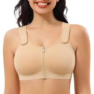 CYDREAM Zip Front Closure Wireless Bras for Women Full Coverage Post Surgery Compression Back Smoothing Comfort Adjustable, M, Beige