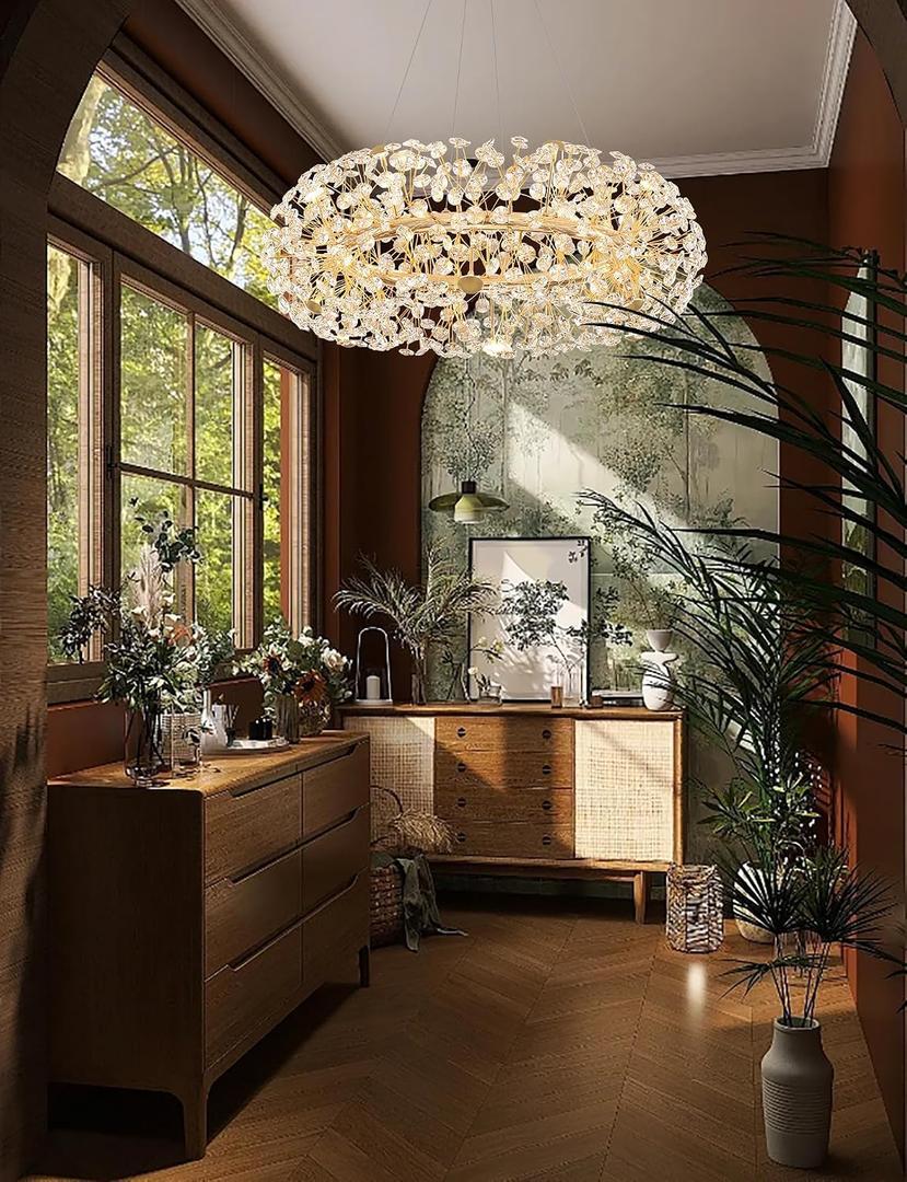 ykolupty Gold Sputnik Chandelier, 12-Light Mid-Century Modern Chandelier Light Fixture for Foyer, Dining Room, Firework Chandelier for Bedroom, Hallway, Entryway 32 inch Dimmable 2700K-6000K, Dia 32inches