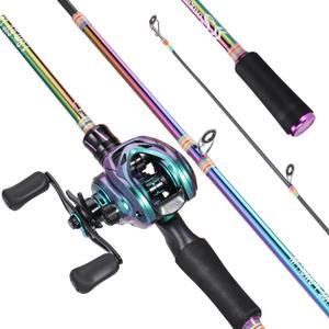 Sougayilang Spinning Fishing Reel Rod Combo, Two Pieces Colorful Poratble Light Weight Fishing Rod with Powerful Fishing Gear for Freshwater Saltwater (1.8/5'10'', Casting Combo-Left Hand)