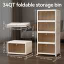 LDQ 136Qt Large Storage Bins with Lids, 4 Tier Stackable Storage Cabinet with Wheels & Clear Doors, Foldable Plastic Closet Organizer for Bedroom, Bathroom & Kitchen