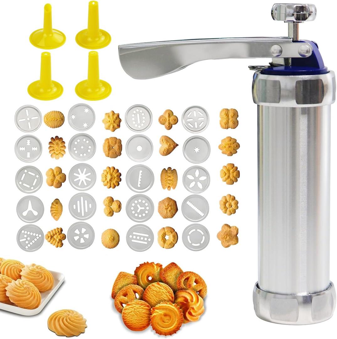 Cookie Press Maker Machine Icing Gun Kit with 20 Discs and 4 Decoration Tips for Home DIY