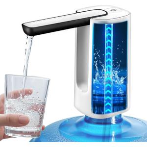 Foldable Water Dispenser for 5 Gallon Bottle, Electric Water Pump for 5 Gallon Jug Rechargable Portable Automatic Low Decibel for Camping Travel Home Kitchen Office (White)