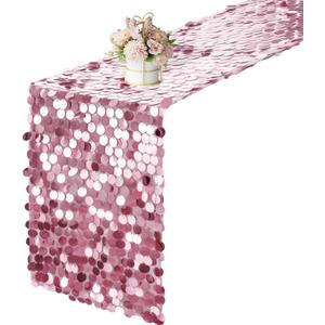 12 x 108 Inch Pink Sequin Table Runner Glitter Rectangle Big Sequin Table Runner for Wedding Party Birthday Christmas Halloween Decoration (1 Pack)