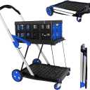 OSWIN Folding Trolley with Wheels, Double Layer Portable Trolley Shopping Carts, Folding Shopping Cart with Storage Crate, Office Folding Cart, Multi Use Functional Collapsible Carts for Supermarket