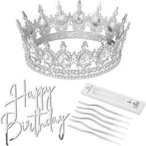 Highergo 8 Pcs Queen Crown Cake Topper Silver Rhinestone Crystal Tiara Birthday Cake Decoration for Women Princess Queen Wedding Party Photo Props