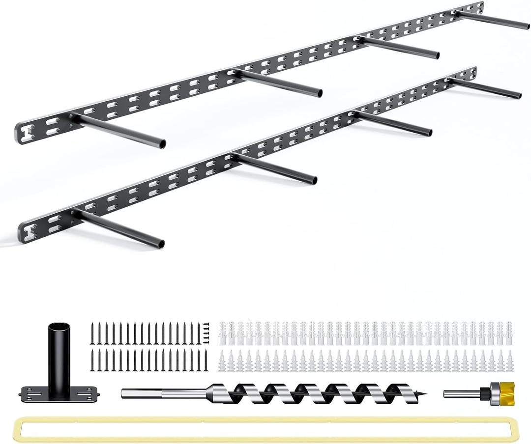 2pcs Floating Shelf Bracket Heavy Duty,Decorative Floating Shelf Hardware Hidden Black Metal Fireplace Mantel Brackets (43"X4"X1.0" with Tools)