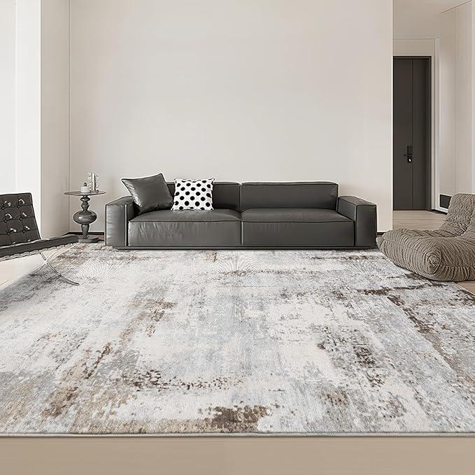 OMERAI Washable Rug 8'x10' Abstract Machine Washable Area Rugs for Living Room Ultra-Thin Non Slip Stain Resistant Modern Large Carpet for Bedroom Dining Room Office (Brown)