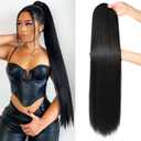 SEIKEA Ponytail Extensions Drawstring Long Straight Fake Pony Tail Natural Soft Clip in Hair Extension Synthetic Heat Resistant Hairpiece 32 Inch 165 Gram Black