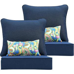 Outdoor Seat Cushion Set 24 x 24 Inch,Olefin Fabric Deep Seat Patio Cushions,Patio Furniture Cushions with Removable Cover,Rain-Proof and Fade Resistant Deep Seat Bottom & Back Cushion with Pillow (Midnight)