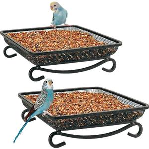 MIXXIDEA Ground Platform Bird Feeder Metal Seed Tray for Outside Garden Wild Bird Feeders with Drainage Holes Great Attracting for Birds and Squirrels, Wonderful Decoration for Backyard  Pack of 2