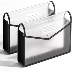 2 Pack Plastic Expanding File Folder, Transparent envelopes with Snap Closure, Fit Letter/A4 Size for School/Office/Home/Hospital, No Dividers, Large CapacityBlack