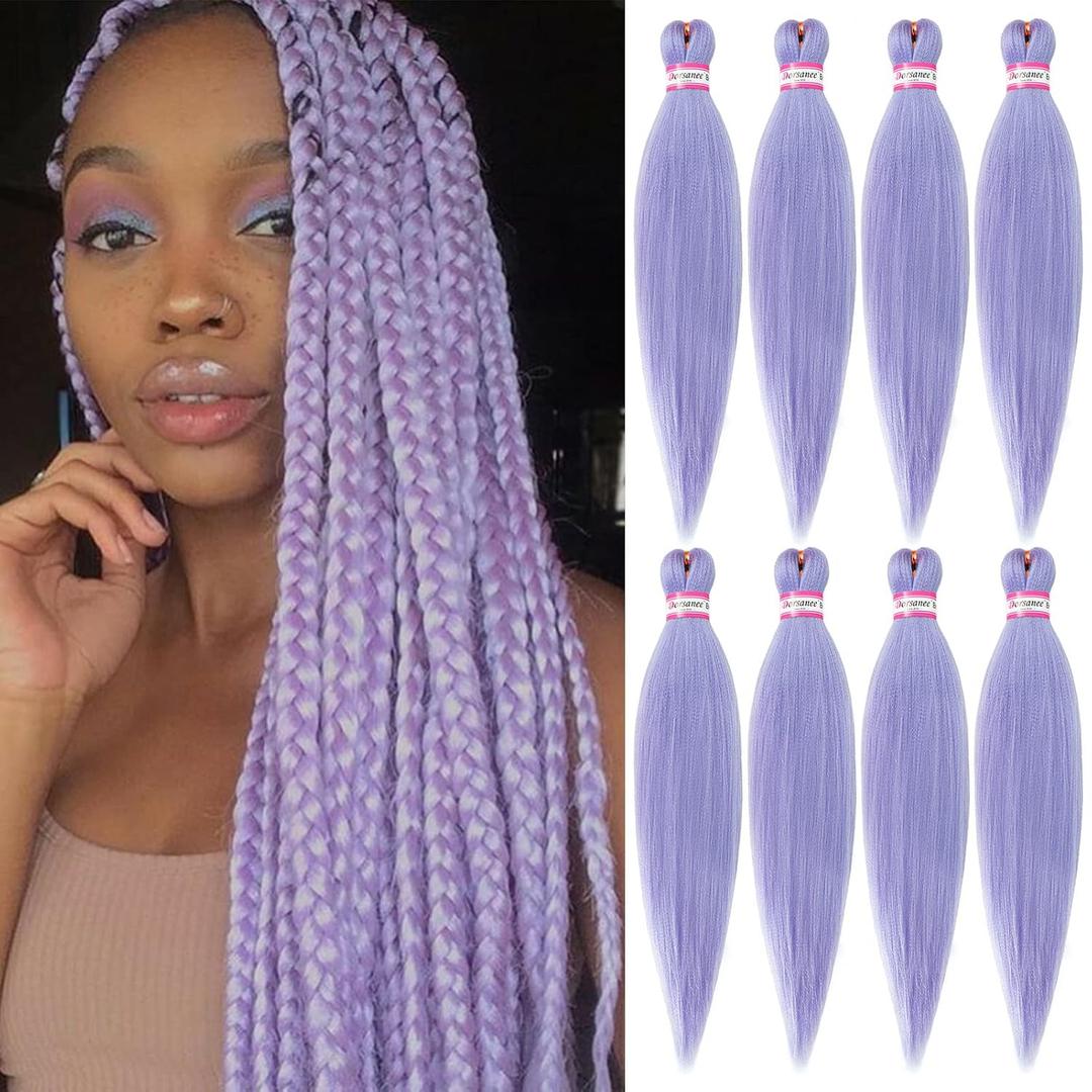 Light Purple Braiding Hair Pre Stretched 20 Inch 8 Packs Braiding Hair Extensions for Crochet Box Braids Twists Locs Hair Soft Yaki Texture Hot Water Setting (20inch,#Light Purple)