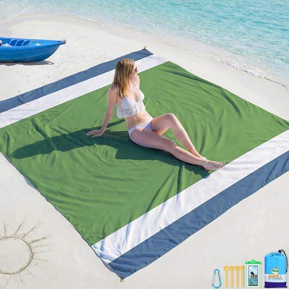 BYDOLL Beach Blanket Waterproof Sandproof Large Sand Free,78''X81'' Oversized Sandless Lightweight Blanket Picnic Mat for Beach Travel Camping Hiking with Stakes