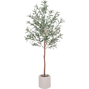 Olive Trees Artificial Indoor, 5ft Artificial Plants Indoor with White Planter, Lifelike Fruits and Realistic Leaves - Indoor Tall Faux Olive Trees for Modern Home Office Living Room Decor