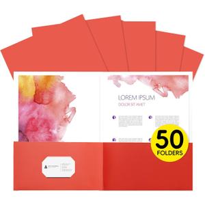 50pcs Red Folders with Two-Pockets Fit Letter Size Paper, Paper File Designed for Office, Home and Classroom Use