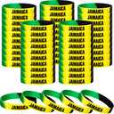 Leitee 24 Pcs Jamaican Silicone Bracelet Bulk Black Yellow Green Jamaican Country Flag Rubber Wristband for Men Women Birthday Party