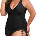 B2prity Women's Plus Size One Piece Swimdress Swimsuit Tummy Control Slimming Swim Dress Mesh Drawstring Skirted Bathing Suit, size -3XL