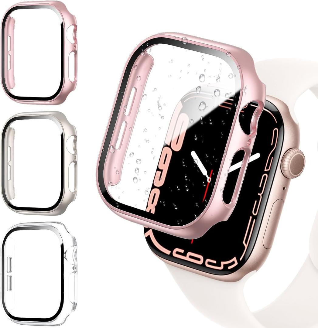 3-Pack Case Compatible with Apple Watch  Series SE 3(2025)/SE 2/SE/6/5/4 with Tempered Glass Screen Protector, PC Full Protective Face Cover Bumper