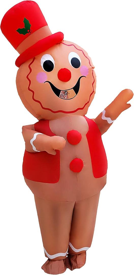 Christmas Inflatable Gingerbread Man Costume Chritmas Party Blow-up Costume for Adult/Christmas Parade(Gingerbread Man)