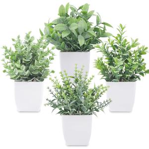 Der Rose 4 Pack Fake Plants Mini Artificial Greenery Potted Plants for Home Decor Indoor Office Table Room Farmhouse Bathroom Decor (4-grey)