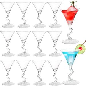 Youeon 18 Pack 5 Oz Plastic Martini Glasses with Twisted Stem, Shatterproof Cocktail Glass, Lightweight Wine Glasses Set for Cocktail Party, Poolside, Birthday, Bar