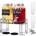Einfache 1 Gallon Drink Dispenser with Stand,2 Pack Beverage Dispenser with Stand & Stainless Steel Spigot,Glass Water Lemonade Dispensers for Juice,Parties