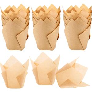150pcs Tulip Cupcake Liners Natural Baking Cups Muffin Paper Liner Grease-Proof Wrappers for Wedding, Birthday Party, Standard Size, Natural Color