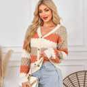 ECOWISH Women's Cropped Cardigan Sweaters 2025 Fall Striped Color Block Long Sleeve Button Up Knit Sweater Y2k Coats (Orange)