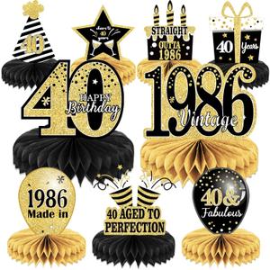 9PCS 40th Birthday Decorations 40th Birthday Centerpieces for Tables Decorations Vintage 1986 Honeycomb Table Topper Back in 1986 40th Birthday Decorations for Men and Woman 40 Years Birthday Party