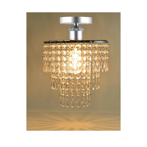 FlavorThings Modern Semi Flush Mount Chrome Ceiling Light Fixture,3 Tiers Fuax Crystal Acrylic Beaded Chandelier,W10.5 H 11",with Clear Acrylic Jewel Droplets (Flush Mount, Chrome)
