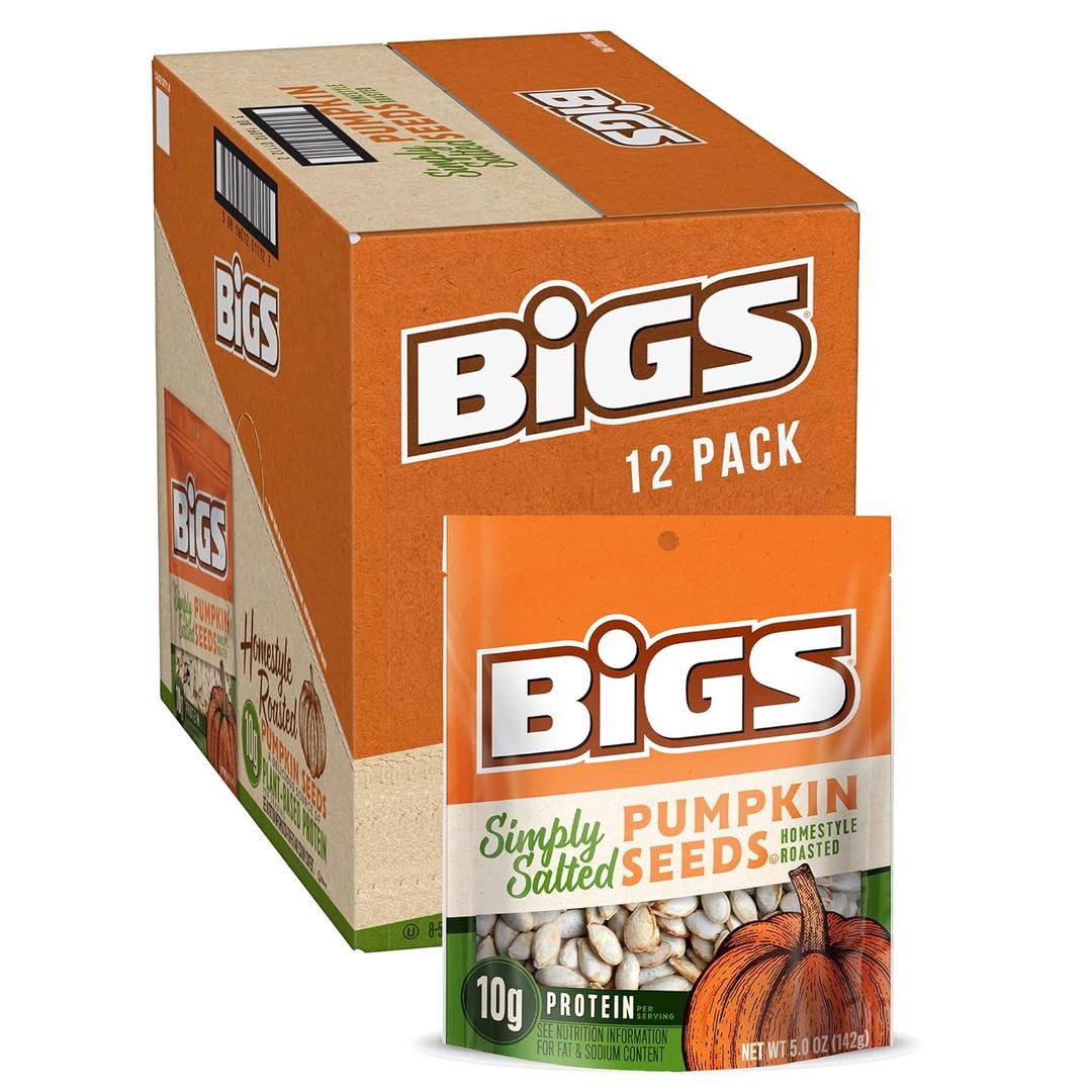 BIGS Pumpkin Seeds, Simply Salted Homestyle Flavor, 5 oz. (Pack of 12), BBD: DEC 29/2026