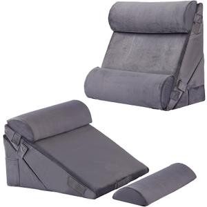 Adjustable 4pcs Bed Wedge Pillow Set, Memory Foam Wedge Pillows Post Surgery for Back, Neck, Leg Pain Relief, Pillow Wedge for Sleeping, Sitting up in Bed, Acid Reflux and GERD, Velvet (Adjustable 9&12 Inch + 2 Head Pillow, Short Plush)