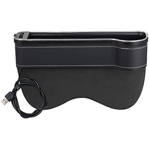 Car Seat Gap Filler Organizer,Car Co-pilot Seat Side Pocket Multifunction PU Leather Automotive Consoles Organizer Storage Box with Led Light Cup Holder,Black