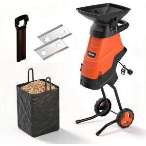 MAXLANDER 15-Amp Electric Wood Chipper Shredder, 1.75-Inch Cutting Capacity, Yard Waste Mulcher for Composting Branches & Twigs, Corded Chipper with Collection Bag
