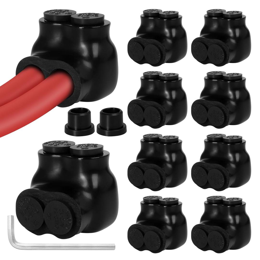 10 Pcs 2 Port Insulated Multi Cable Connectors 2-14 AWG Aluminum to Copper Wire Connector Single Sided Entry Multi Cable Connector with Slotted Allen Hex, UL Liste