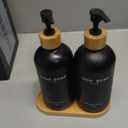 Black Glass Hand and Dish Soap Dispenser Set by Brighter Barns - Kitchen Soap Dispenser Set with Tray - Bamboo Pump Bottles for Kitchen Sink - Boho Modern Home Decor, Neutral Home Accessories (Black)