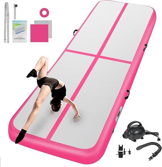 Inflatable Gymnastics Mat 10ft/13ft/16ft/20ft/ Air Tumbling Track Mats 4/8 inches Thick for Home Use/Training/Cheerleading/Yoga/Water with Pump (Pink,13ft x 6.5ft x 8inch(4m x 2m x 20cm))