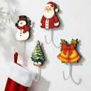 Yookeer 4 Set Christmas Wall Hooks Christmas Stocking Holders Santa Wall Hooks for Towel White Key Holder Bathroom Decor Rustic Decorative for Living Room Bathroom