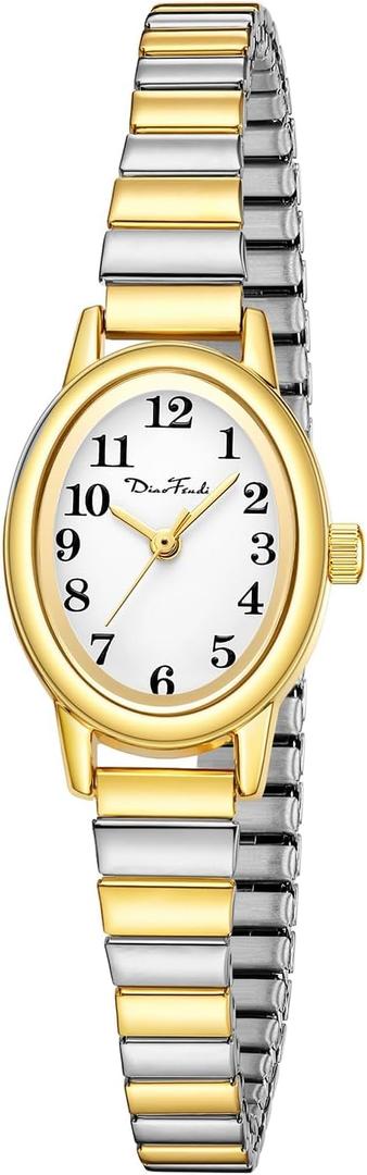 Diaofendi Petite Women's Easy Reader Watch, Analog Women Watch with Stainless Steel Expansion Band, Water Resistant (S(5.51"-7"), Two-Tone)
