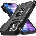 DEERLAMN Case for iPhone 16 Pro with Slide Camera Cover+Screen Protector(2 Packs), Rotated Ring Kickstand Military Grade Shockproof Protective Cover-Black