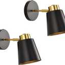 Rotatable Angle Black Wall Sconce Set of Two,Metal Vintage Dimmable Wall Sconces,Industrial Wall Lights for Bedroom Bedside Doorway (2 Pack, 2 Pack Black+Glod)