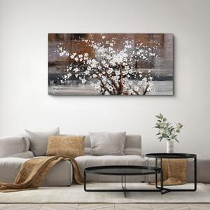 KLAKLA Wall Art for Living Room Large Modern Wall Decor Canvas Paintings for Wall Decorations White Flower on Brown Background Bedroom Office Artwork Plum Blossom Art Prints Framed 20x40 (40L" x 20W")