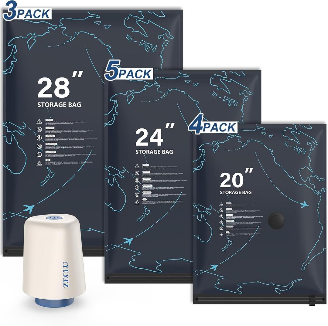12 Pack Travel Vacuum Bags with Rechargeable USB-C Pump, Compression Space Saver Bags for Luggage & Suitcase, Pack More Clothing for Flight & Cruise Essentials (3 Sizes S/M/L)