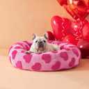 Lesure Donut Medium Dog Bed - Round Cat Beds for Indoor Cats Anti-Anxiety Calming Pet Beds, Washable Cute Modern Beds with Teddy Sherpa Plush & Anti Slip Bottom, 30 Inch, Heart Pink