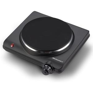 Elite Gourmet Countertop Electric Burner, 1000W Cast Iron Hot Plate, 7 Heat Settings, Portable Cooktop for RV, Dorm, Office & Small Kitchens, Road-Ready & Compact