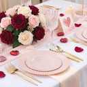 U-QE 60PCS Pink Plastic Plates - Heavy Duty Beaded Pink Disposable Plates for Mothers Day, Party, Baby Shower, Wedding - Serving 30 Guests Include 30PCS 10inch Dinner Plate & 30PCS 7inch Dessert Plate